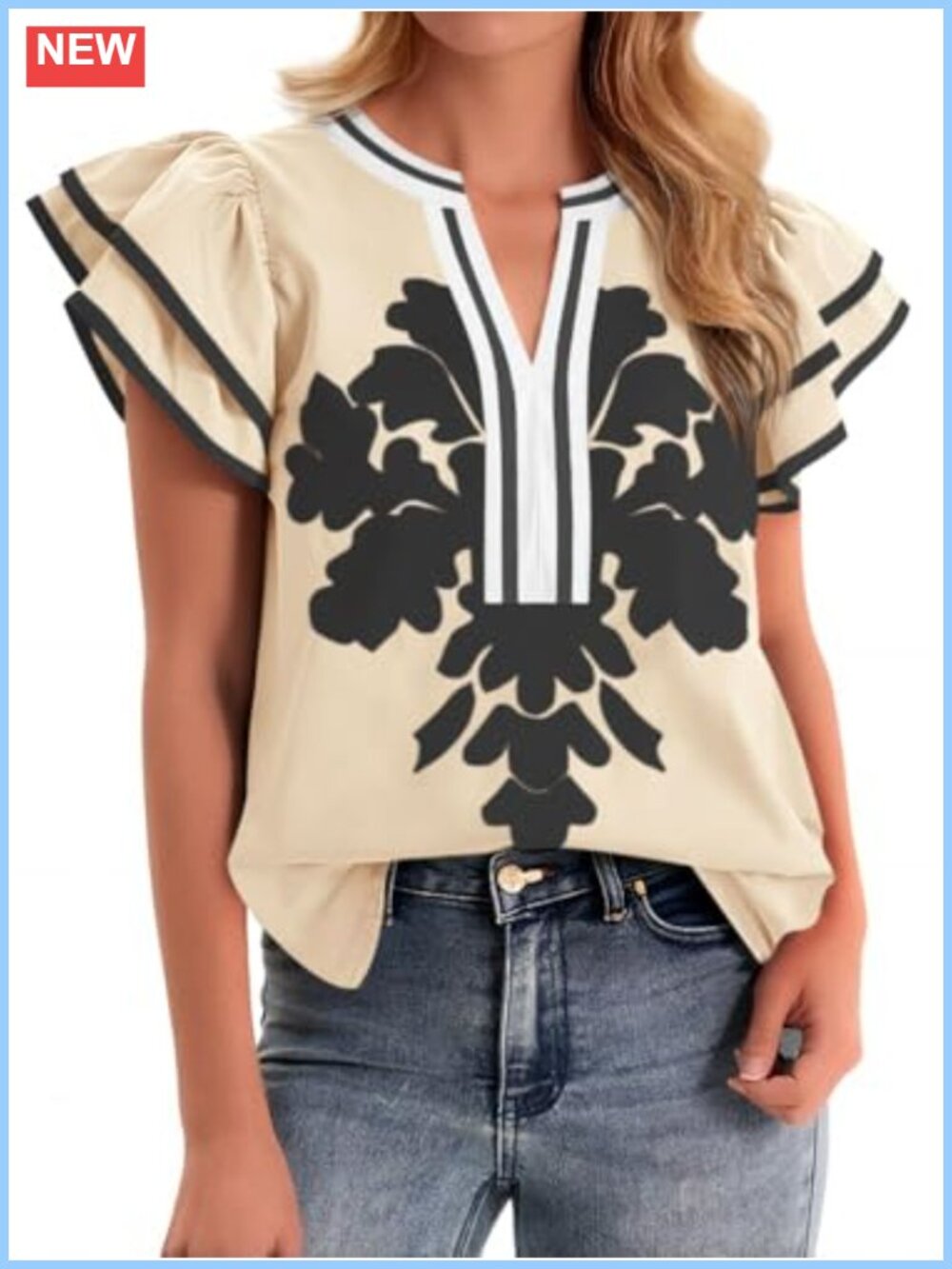 Ruffle Color Block Blouse V Neck Floral Print Tank Top Oversized